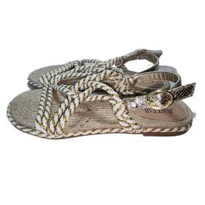 JUSTFAB White & Gold Rope Slingback Sandals Sz 7.5